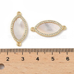 Подвески-коннекторы в виде конского глаза из латуни с микропаве из прозрачного кубического циркония и натуральной ракушки&nbsp;KK-Z115-08G