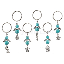 Брелки в виде ангела из синтетического бирюзового сплава в тибетском стиле&nbsp;KEYC-JKC01216