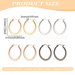 4 пара двухцветных серег-колец из нержавеющей стали&nbsp;EJEW-LP0001-46