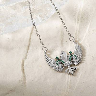 Старинные латунные ожерелья с геометрическим кулоном в виде крыла меча и зеленого кубического циркония PI1133-1-1