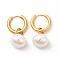 Ion Plating(IP) 304 Stainless Steel Hoop Earring, Plastic Imitation Pearl Dangle Earring for Women, Golden, 31mm, Pin: 0.9mm