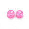 Handmade Polymer Clay Beads, Mother's Day Theme, Flat Round with Word I Love MOM, Hot Pink, 8~9.5x3.5~4.5mm, Hole: 1.5mm