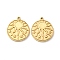 304 Stainless Steel Pendants, Flat Round with Sun & Star Charm, Real 14K Gold Plated, 17x15x2mm, Hole: 1mm