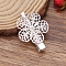 Iron Alligator Hair Clip Findings, with Brass Filigree Flower Cabochon Bezel Settings, Silver, 35x25.5x9mm