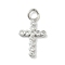 Brass Micro Pave Clear Cubic Zirconia Pendants, Cross Charm, Platinum, 15.5x8.5x1.5mm, Hole: 2mm
