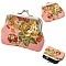 Flower Printed Cloth Wallets, Coin Pouches with Iron Kiss Lock, Platinum, Pink, 90x80mm