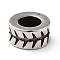 304 Stainless Steel European Beads, Large Hole Beads, Column with Fishbone, Antique Silver, 5.5x10.5mm, Hole: 6mm