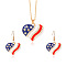 Independence Day Zinc Alloy Enamel with Rhinestone Pendant Necklaces & Dangle Earrings, Platinum, Heart, 400mm & 42x29mm