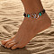 Double Heart Alloy Link Stretch Anklets, Synthetic Turquoise & Glass Seed Beaded Double Layer Necklaces, Black, 8-1/8 inch(205mm), Inner Diameter: 2-1/2 inch(65mm)