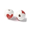 Mother's Day Theme Printed Wood European Beads, Large Hole Beads, Round, Best Mom, Heart, 16.5x14.5mm, Hole: 4mm