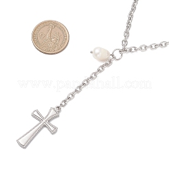 Крест из нержавеющей стали 304 с натуральным жемчугом риса&nbsp;NJEW-JN05784