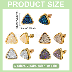 10 пара двухцветных сверкающих треугольных серег-гвоздиков из сплава и смолы&nbsp;EJEW-HY0001-27