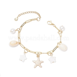 Браслеты с подвесками из натуральных пресноводных ракушек и эмалевой сплав&nbsp;BJEW-JB12214-03