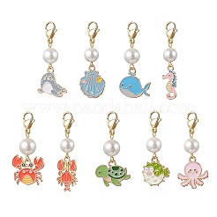 9 шт. 9 стиля подвесных украшений в виде морских животных из сплава эмали&nbsp;HJEW-JM03907