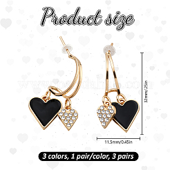 3 пара двухцветных сережек-гвоздиков из сплава со стразами&nbsp;EJEW-GO0007-004