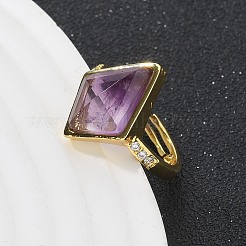 Кольца с натуральным аметистом в форме ромба&nbsp;RJEW-B113-01G-08