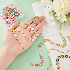 Цветок 304 нержавеющая сталь эмаль и диск полимерная глина звено цепь для бейсболки&nbsp;AJEW-WR00001