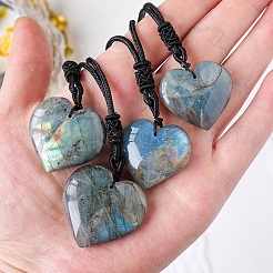 Ожерелья с подвеской в виде сердца из натурального лабрадорита&nbsp;PW-WG04E68-01