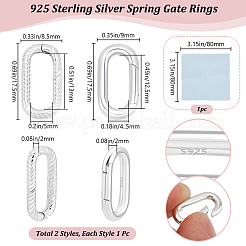 2 шт. 2 стиля 925 кольца с пружинным затвором из стерлингового серебра&nbsp;STER-BBC0007-41