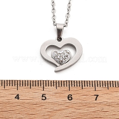 304 нержавеющая сталь кристалл горный хрусталь сердце кулон кабель цепь ожерелья для женщин&nbsp;LS-NJEW-Z056-01D-P