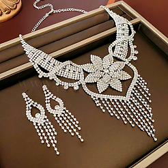 Комплекты из цветочной латуни и сплава со стразами и серьгами-гвоздиками&nbsp;FS-WG691FB-01