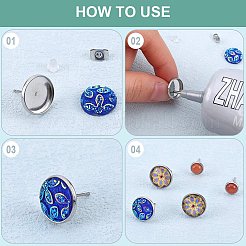 100 шт. плоские круглые серьги-гвоздики из нержавеющей стали STAS-SP0001-61C-P