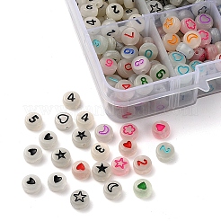 480шт 8 стиля плоские круглые светящиеся акриловые бусины&nbsp;DIY-YW0003-01