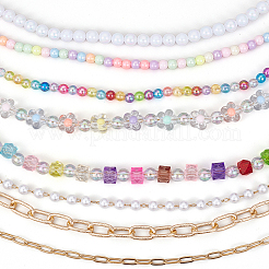 8 шт. 8 стиля акриловых бусин и алюминиевых тросовых цепей и 304 нержавеющей стали цепи для бейсбольной кепки&nbsp;HJEW-SC0002-47