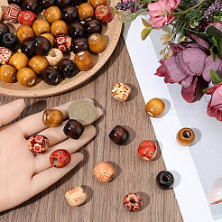 90 шт. 3-х цветные крашеные бусины из натурального дерева&nbsp;WOOD-PA0001-26