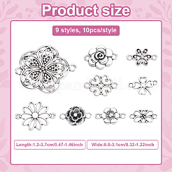90 шт. 9 стиля тибетского стиля сплава цветочные звенья/соединители&nbsp;TIBE-ME0001-03