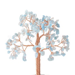 Крошка из натурального аквамарина с латунной проволочной денежной елкой на керамической вазе&nbsp;DJEW-B007-02G