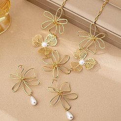 Наборы из цепочки из сплава и пластика с имитацией жемчуга в виде цветка и подвесок.&nbsp;FS-WG745E2-01