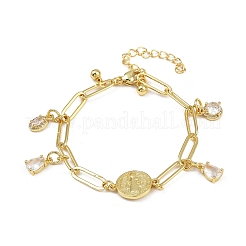 Браслеты с подвесками из латуни с микропаве из кубического циркония&nbsp;BJEW-L702-01G