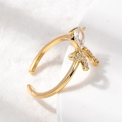 Латунные кольца-манжеты из прозрачного кубического циркония с паве&nbsp;RJEW-P173-01G-01