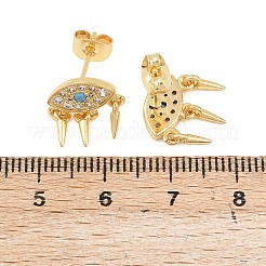 Серьги-гвоздики с подвесками из латуни с микропаве из кубических цирконий и глазом-конусом&nbsp;EJEW-A151-03G