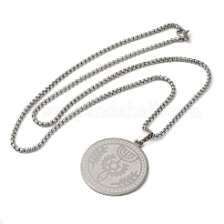 Некорневая плоская круглая менора из нержавеющей стали 201 с подвеской в виде звезды Давида для женщин и мужчин&nbsp;LS-NJEW-F324-07P