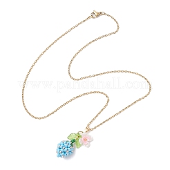 Подвеска в виде цветка из стеклянных бусин и искусственного жемчуга из нержавеющей стали 304&nbsp;NJEW-MZ00115-02