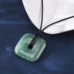 Натуральный зеленый авантюрин квадратные подвески черные шнуры из искусственной кожи ожерелья&nbsp;NJEW-K285-01B