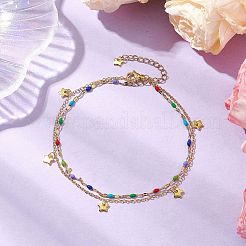 Браслеты на ногу из нержавеющей стали 304 и латуни с двойной цепочкой&nbsp;AJEW-AN00629-04