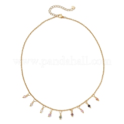 Ожерелье-нагрудник с гранеными круглыми натуральными разноцветными турмалинами диаметром 3 мм и цепочками из нержавеющей стали 304.&nbsp;NJEW-JN05943