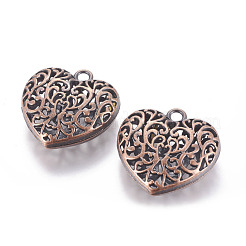 Полые тибетском стиле сплава сердца подвески&nbsp;TIBEP-S095-R-NR
