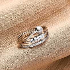 Кольца для женщин с микропаве из латуни и прозрачными кубическими цирконами для снятия беспокойства&nbsp;RJEW-S624-05P-01