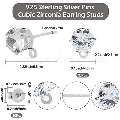 30 шт. фурнитура для сережек-гвоздиков из прозрачного кубического циркония&nbsp;EJEW-BBC0006-06C