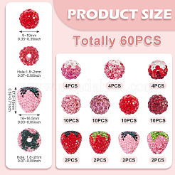 60 шт. бусины из полимерной глины ручной работы со стразами&nbsp;CLAY-BT0001-11