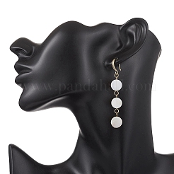 Плоские круглые серьги-подвески из натуральных пресноводных ракушек&nbsp;EJEW-JE06846