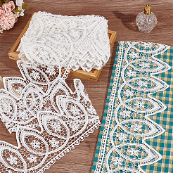 15 ярд хлопковой кружевной ленты с цветочной вышивкой&nbsp;OCOR-WH0086-91C