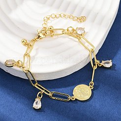 Браслеты с подвесками из латуни с микропаве из кубического циркония&nbsp;BJEW-L702-01G