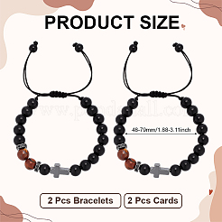 Регулируемые браслеты из круглых бусин натурального желтого тигрового глаза и обсидиана&nbsp;BJEW-WH0023-97