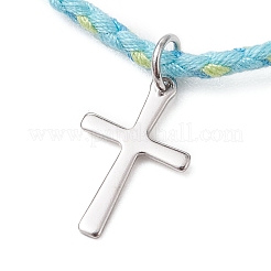 201 браслет с подвесками-крестиками из нержавеющей стали&nbsp;BJEW-JB13463