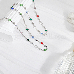 1 шт. цепочка из цветного стекла и латуни с круглыми звеньями&nbsp;NJEW-LP0002-85P